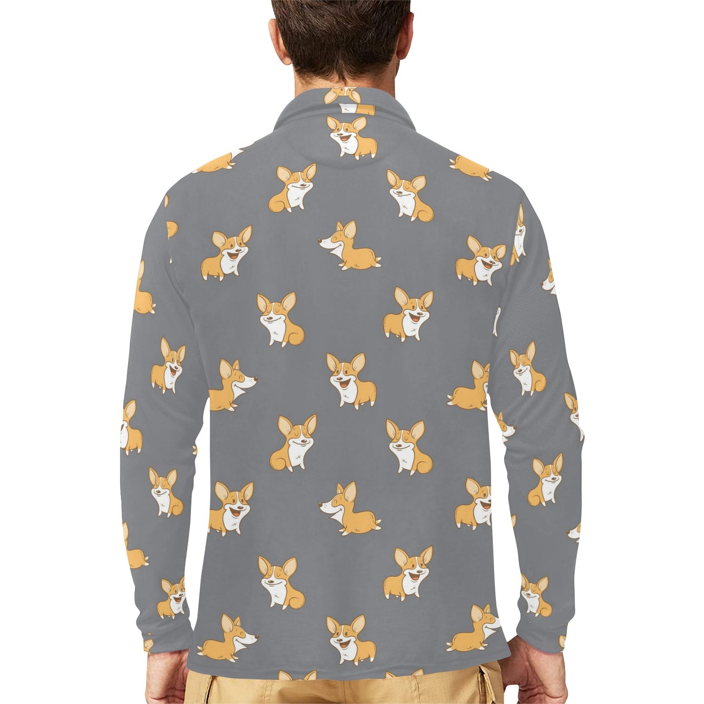 Pembroke Welsh Corgis Pattern Print Design A02 Long Sleeve Polo Shirt For Men's