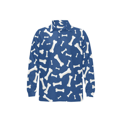 Dog Bone Pattern Print Design 03 Long Sleeve Polo Shirt For Men's