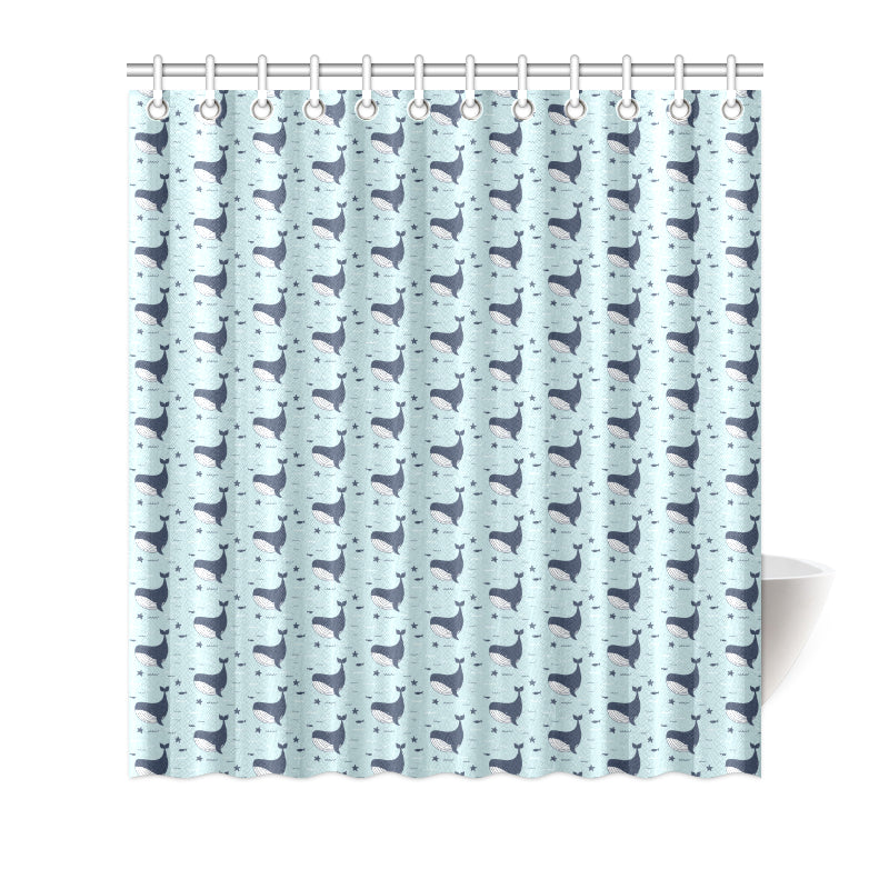 Whale Cute Design Themed Print Shower Curtain
