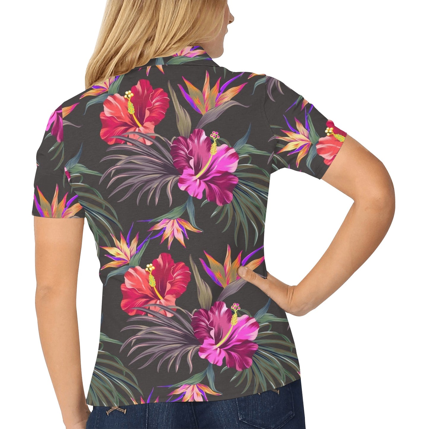 Hibiscus Pattern Print Design HB014 Women's Polo Shirt