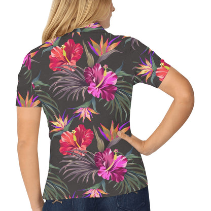 Hibiscus Pattern Print Design HB014 Women's Polo Shirt