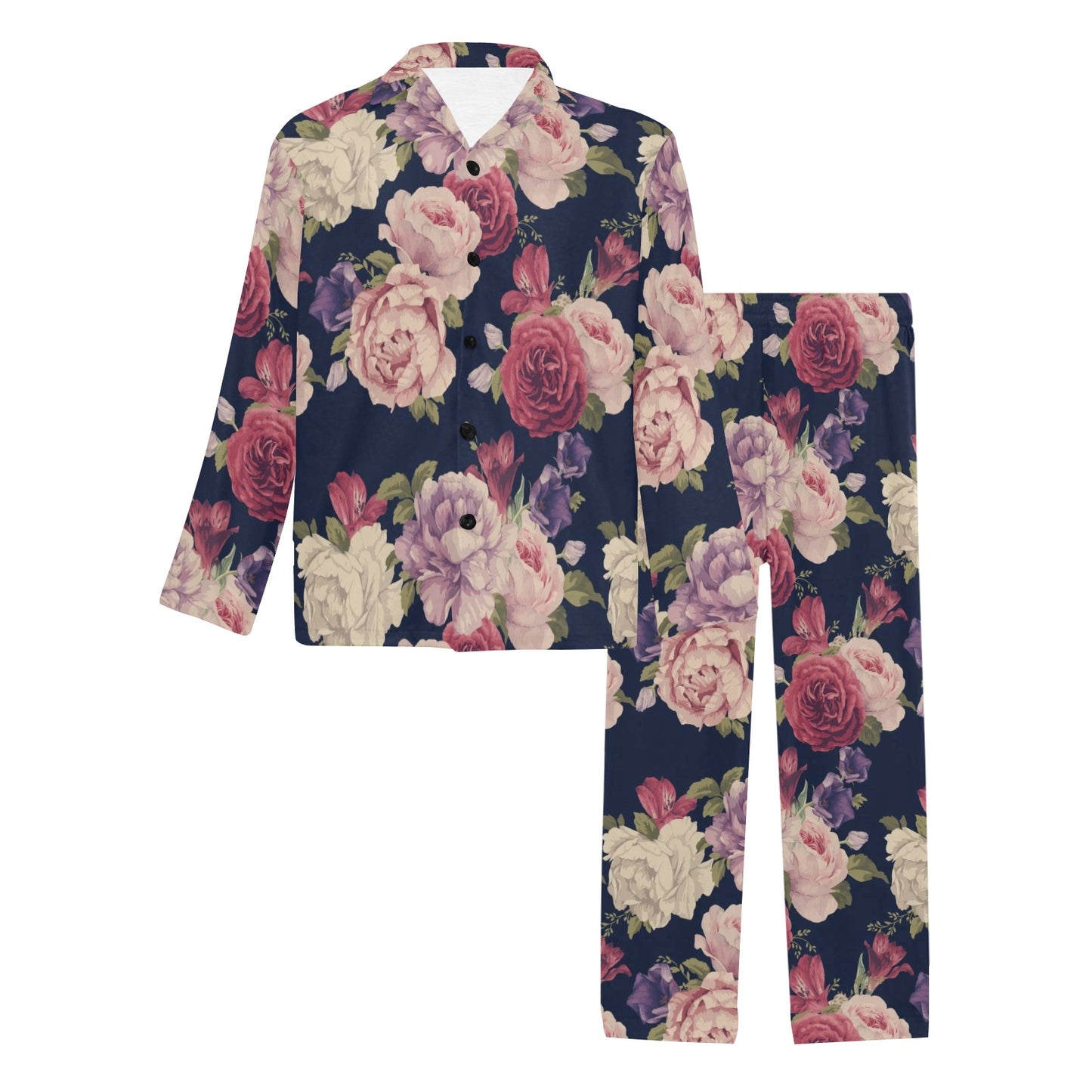 Peony Pattern Print Design PE03 Men's Long Pajama Set