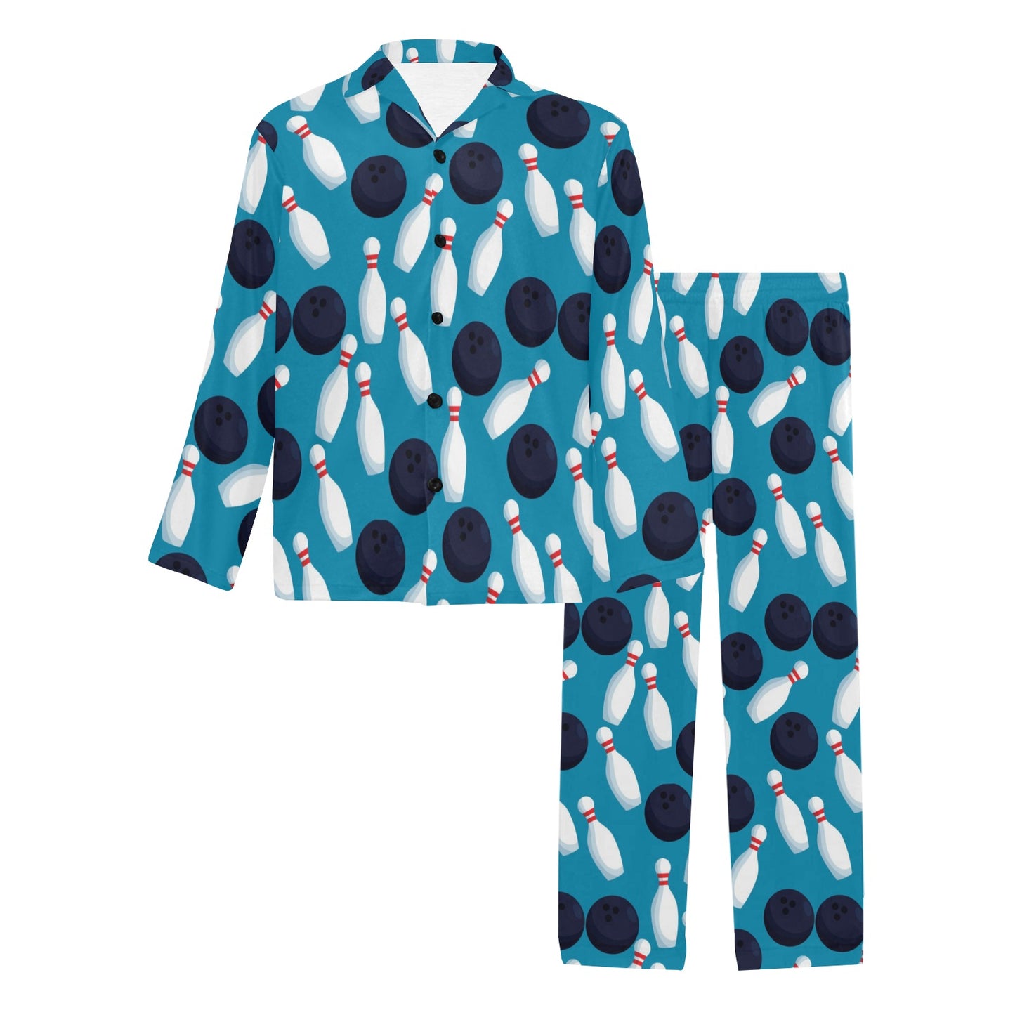 Bowling Pin Pattern Print Design 010 Men's Long Pajama Set