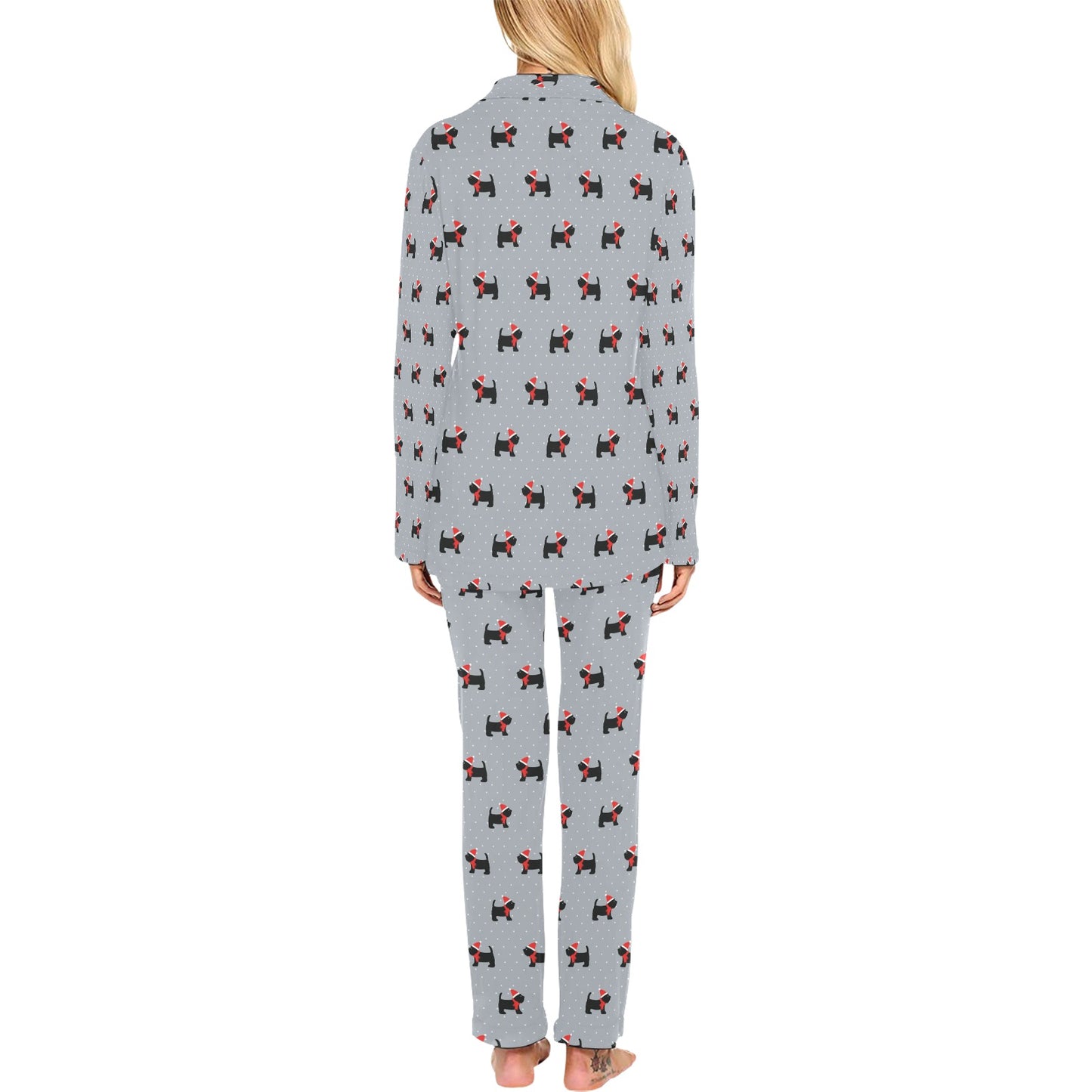 Scottish Christmas Themed Terriers Print Design LKS3018 Women's Long Pajama Set