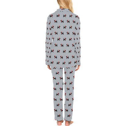 Scottish Christmas Themed Terriers Print Design LKS3018 Women's Long Pajama Set