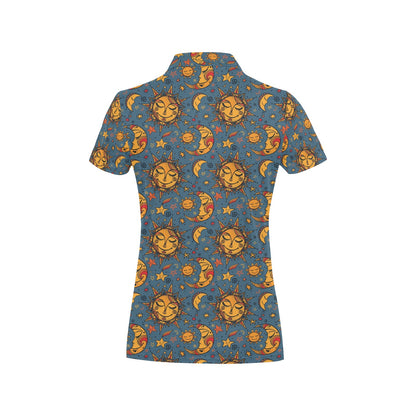 Celestial Moon Sun Pattern Print Design 02 Women's Polo Shirt