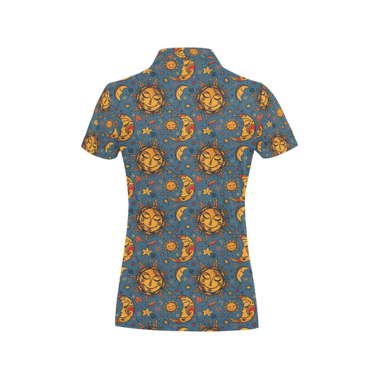Celestial Moon Sun Pattern Print Design 02 Women's Polo Shirt