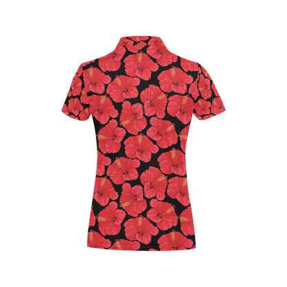 Hibiscus Red Pattern Print Design LKS306 Women's Polo Shirt