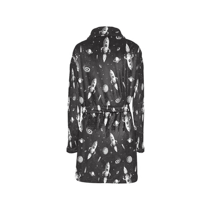 Space Rocket Print Design LKS303 Women's Fleece Robe