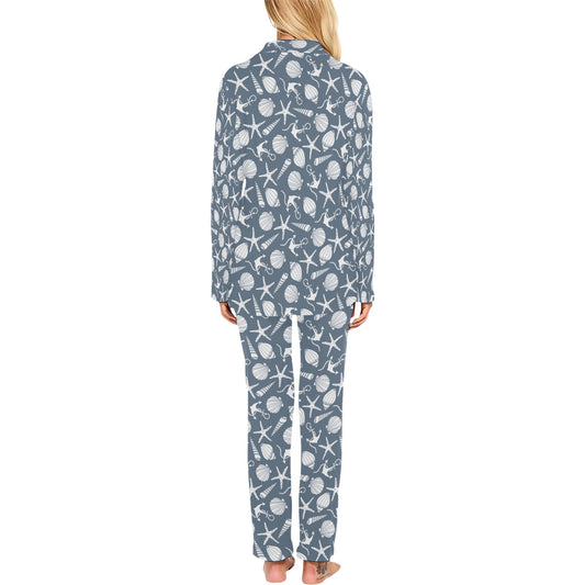 Seashell Print Design LKS306 Women's Long Pajama Set