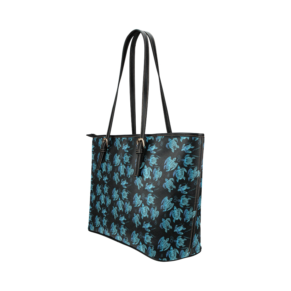 Tribal Turtle Polynesian Themed Design Leather Tote Bag