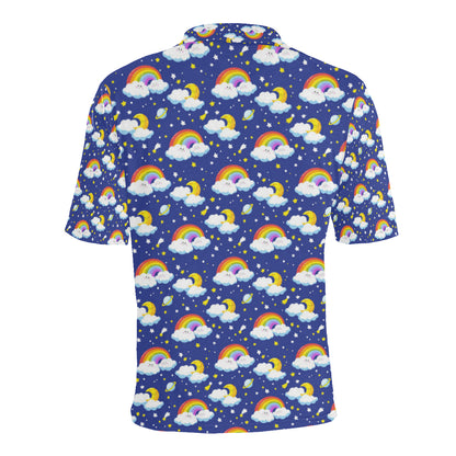 Rainbow Space Design Print Men Polo Shirt