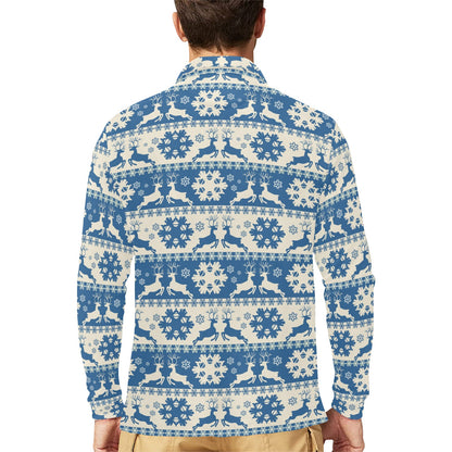 Reindeer Print Design LKS401 Long Sleeve Polo Shirt For Men's