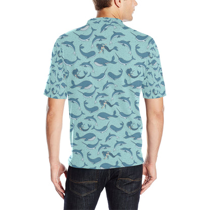 Narwhal Themed Print Men Polo Shirt
