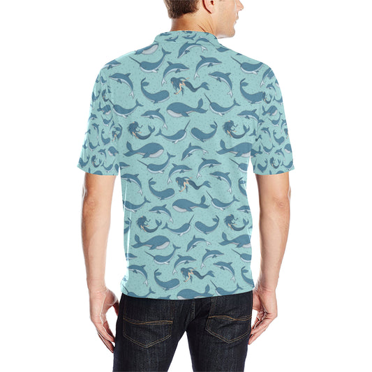 Narwhal Themed Print Men Polo Shirt