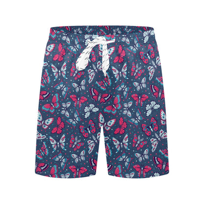 Butterfly Red Deep Blue Print Pattern Men's Swim Trunks Beach Shorts