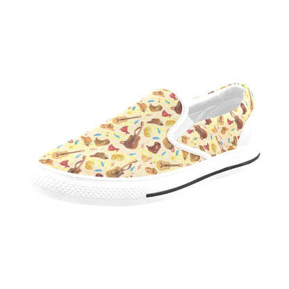 Western Lifestyle Print Design LKS303 White Slip Ons Canvas Women's Shoes