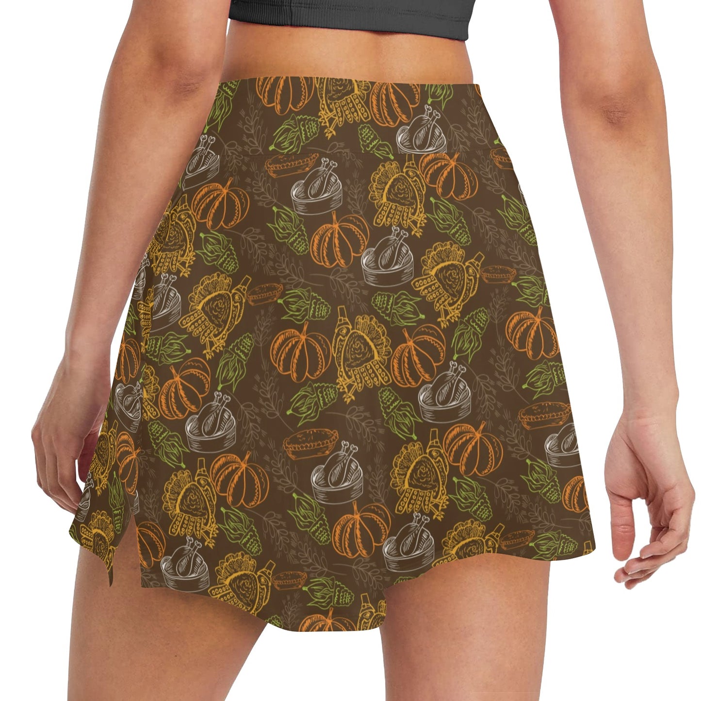 Thanksgiving Print Design LKS301 17" Golf & Pickleball Skort with Pockets