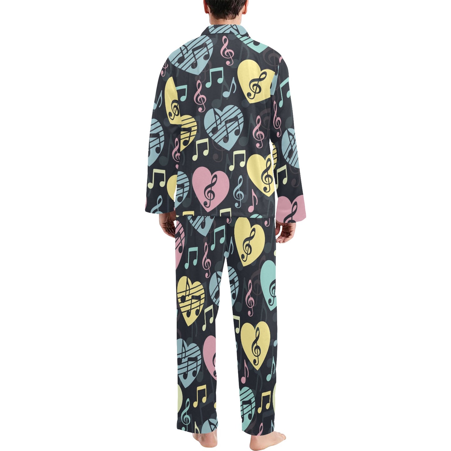 Music note Pattern Print Design A03 Men's Long Pajama Set