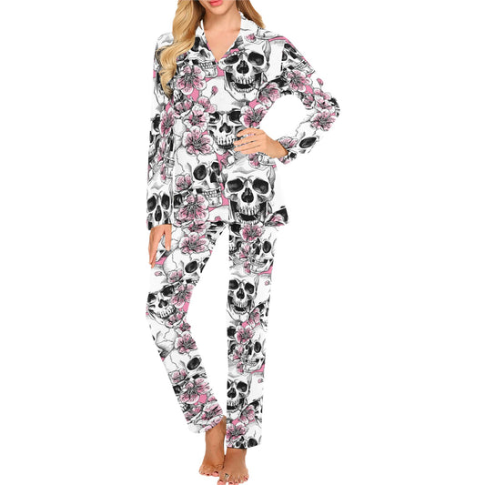 Cherry Blossom Pattern Print Design CB03 Women's Long Pajama Set