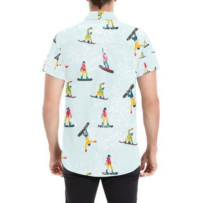 Snowboard Print Design LKS304 Men Short Sleeve Button Up Shirt