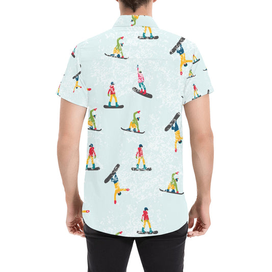Snowboard Print Design LKS304 Men Short Sleeve Button Up Shirt