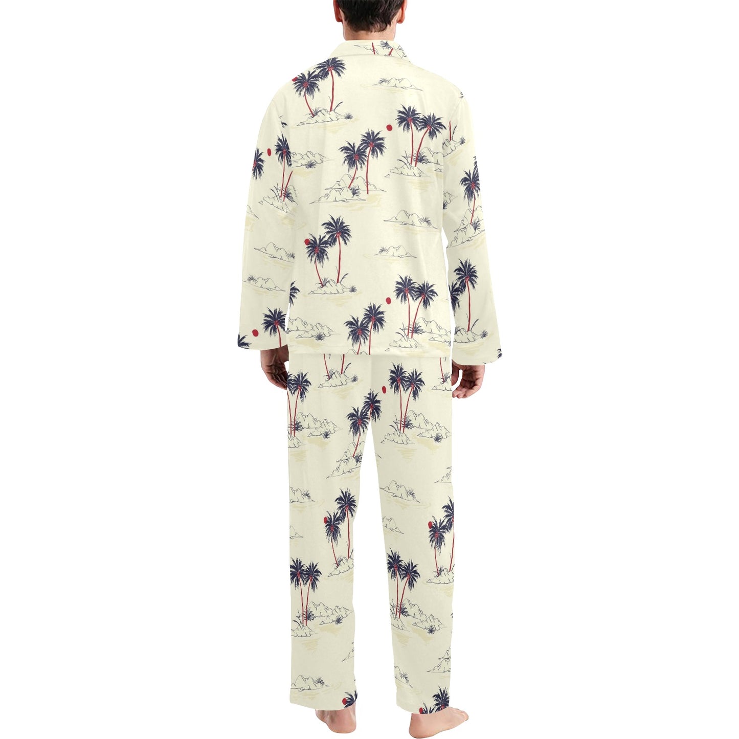 Palm Tree Pattern Print Design PT08 Men's Long Pajama Set