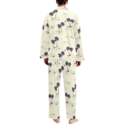 Palm Tree Pattern Print Design PT08 Men's Long Pajama Set
