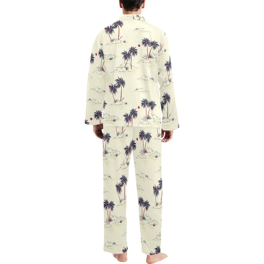 Palm Tree Pattern Print Design PT08 Men's Long Pajama Set