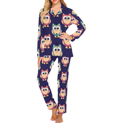 Owl Pattern Print Design A06 Women's Long Pajama Set