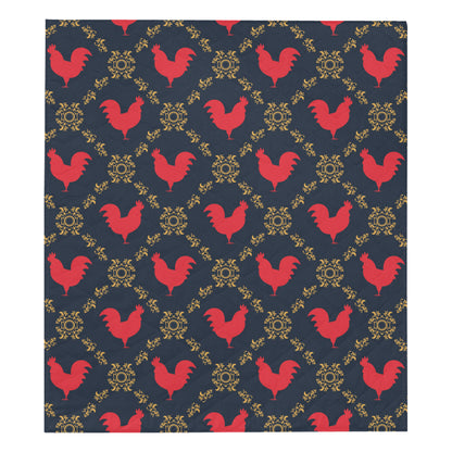 Rooster Pattern Print Design A02 Premium Quilt
