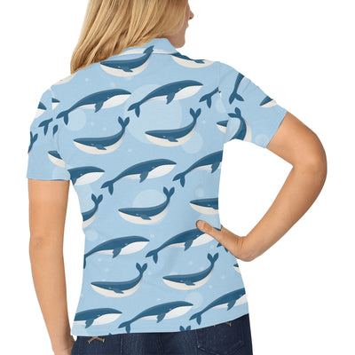 Blue Whale Pattern Print Design 02 Women's Polo Shirt