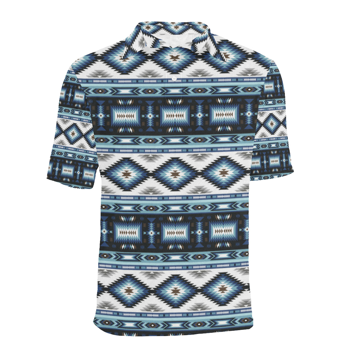 Navajo Dark Blue Print Pattern Men Polo Shirt