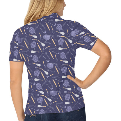Cooking Kitchen Tools Pattern Print Design 04 Women's Polo Shirt