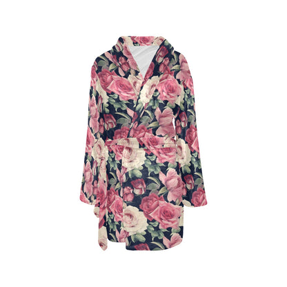 Rose Pattern Print Design RO05 Women's Fleece Robe