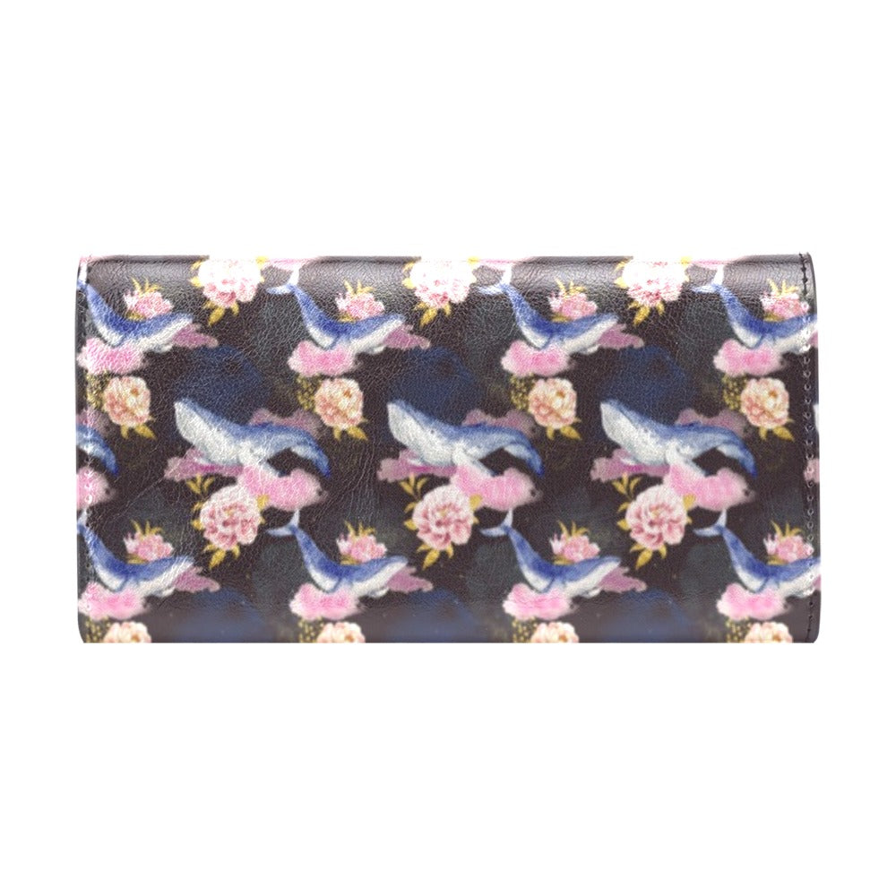 Blue Whale Print Design LKS401 Women's Trifold Wallet