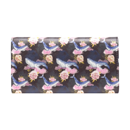 Blue Whale Print Design LKS401 Women's Trifold Wallet