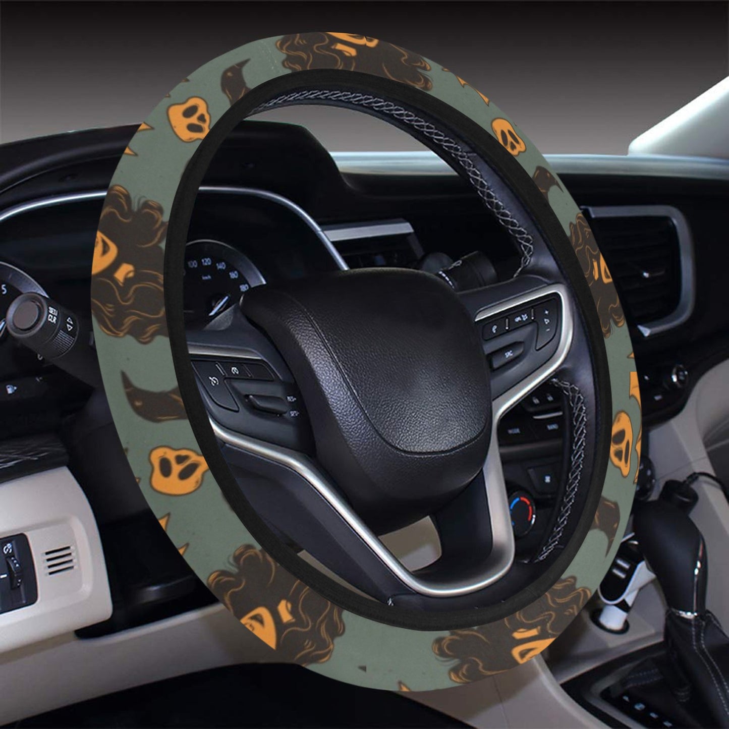 Witch Bat Halloween Print Design LKS305 Steering Wheel Cover with Elastic Edge