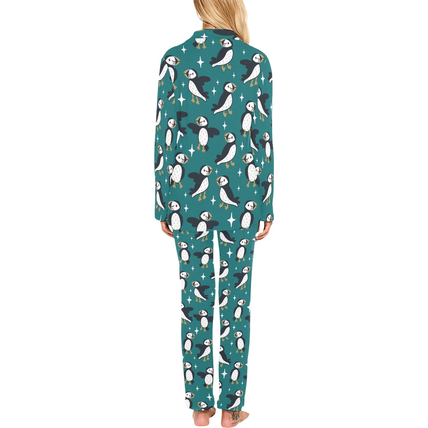 Puffin Pattern Print Design A05 Women's Long Pajama Set