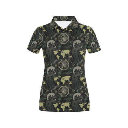 World Map Print Design LKS303 Women's Polo Shirt