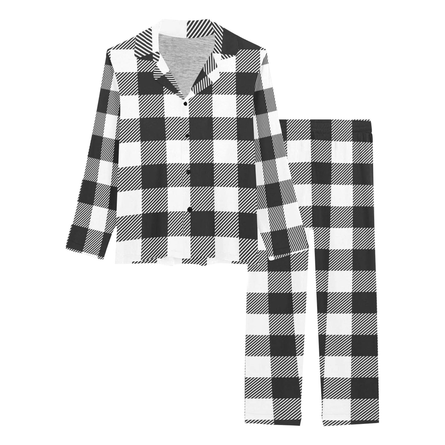 Buffalo check Black white Pattern Print Design 04 Women's Long Pajama Set