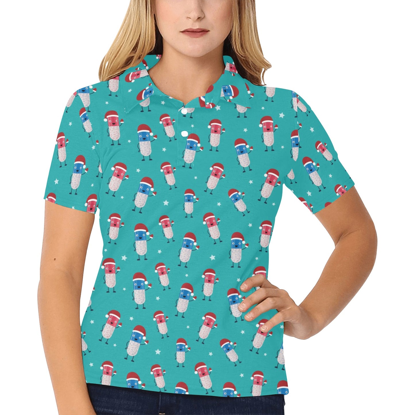 Pill Pattern Print Design A03 Women's Polo Shirt