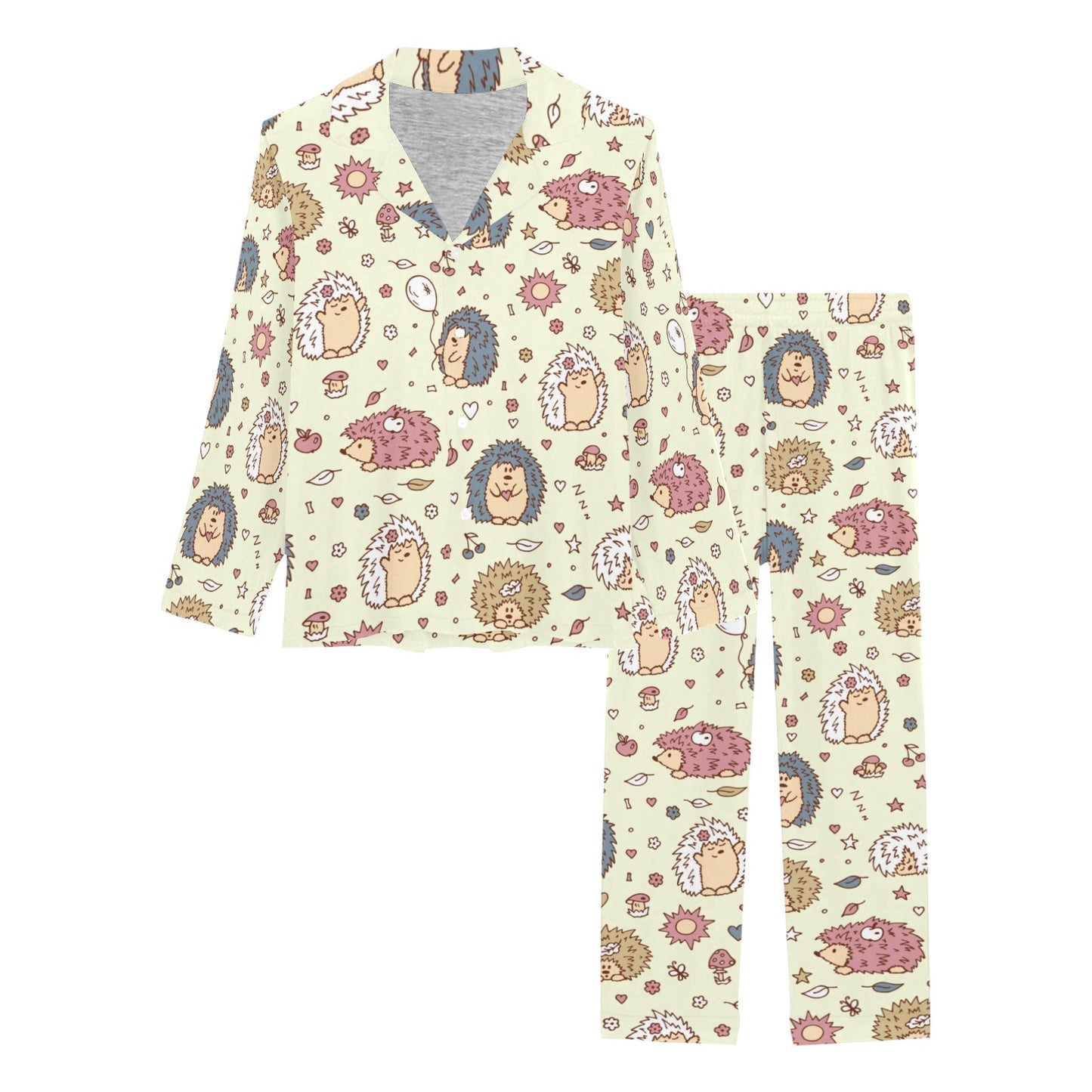 Hedgehog Cute Pattern Print Design 01 Women's Long Pajama Set