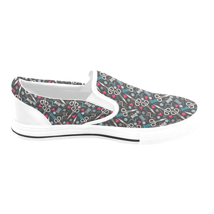 Sewing Equipment Print Design LKS305 White Slip Ons Canvas Women's Shoes