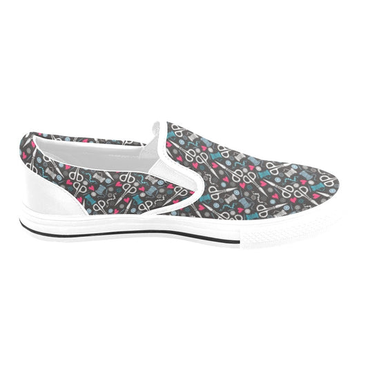 Sewing Equipment Print Design LKS305 White Slip Ons Canvas Women's Shoes
