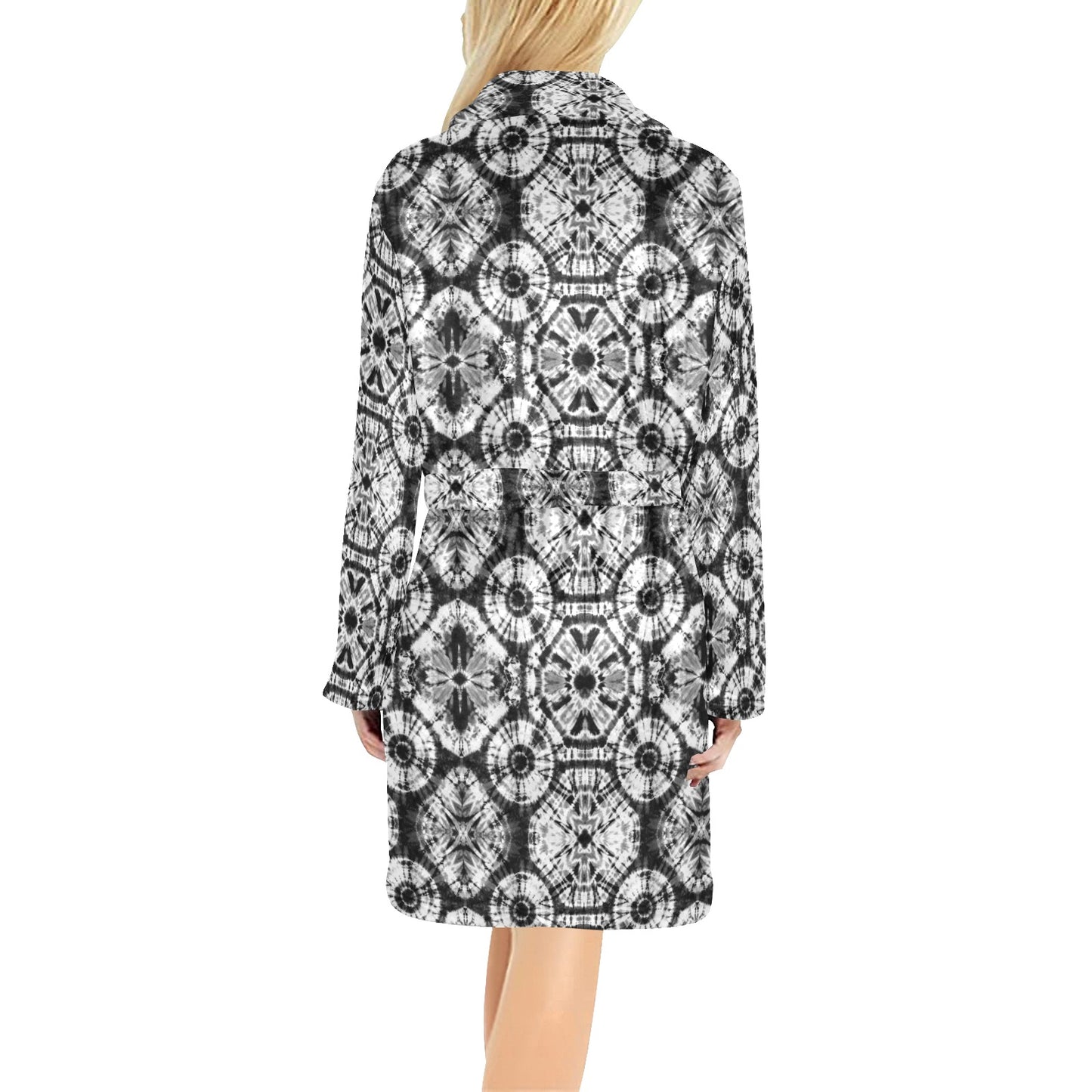 Tie Dye Black White Design Print Women's Fleece Robe