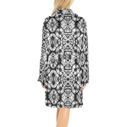 Tie Dye Black White Design Print Women's Fleece Robe