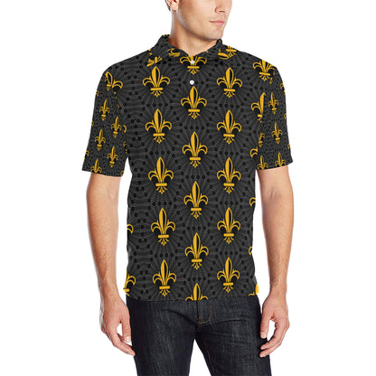 Fleur De Lis Gold Pattern Print Design 01 Men Polo Shirt