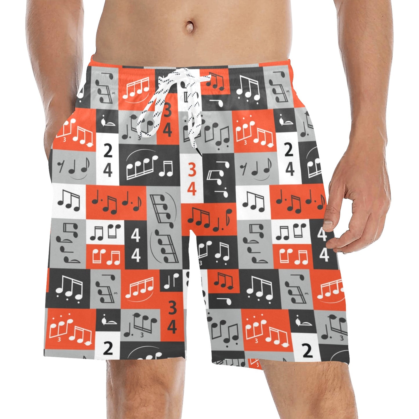 Music Note Design Themed Print Men's Swim Trunks Beach Shorts