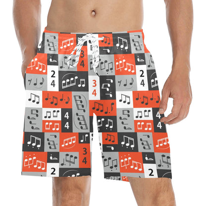 Music Note Design Themed Print Men's Swim Trunks Beach Shorts
